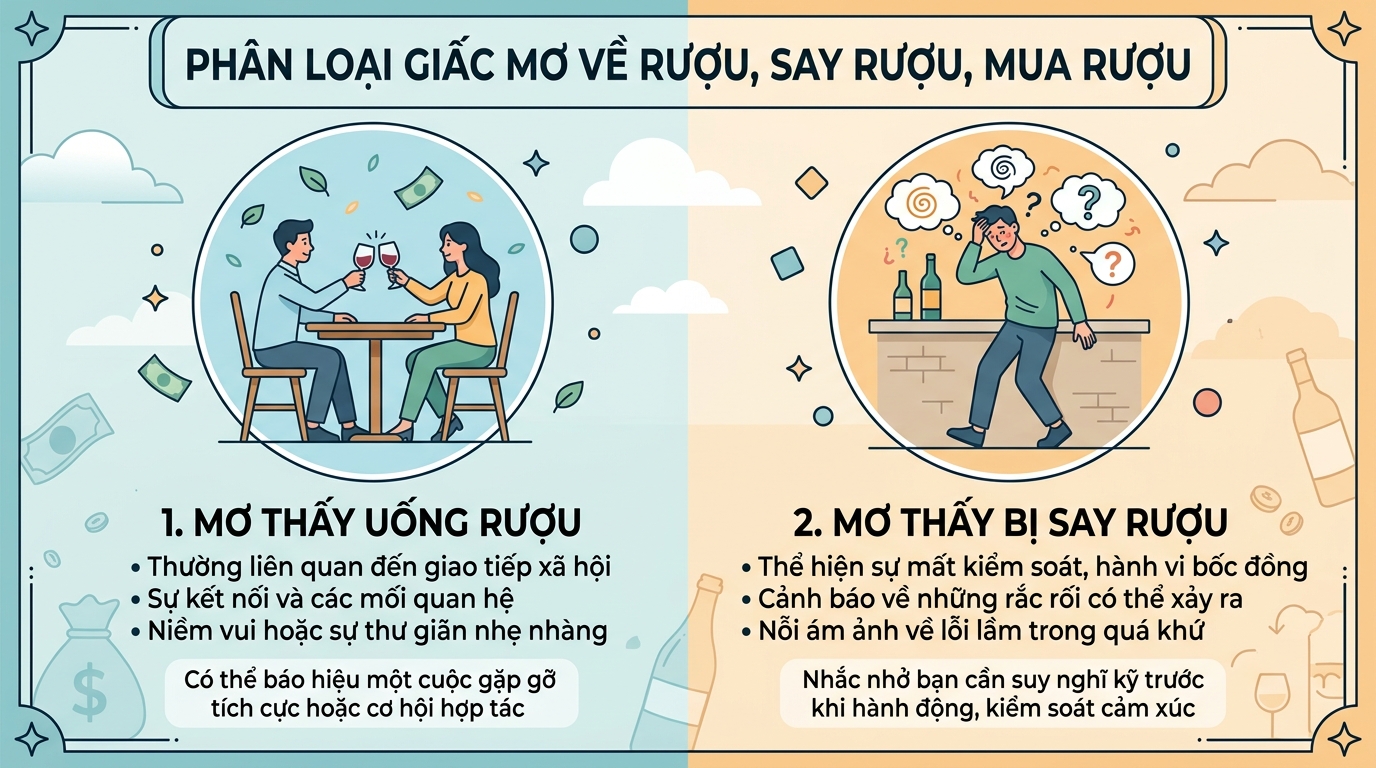 Phân loại các giấc mơ uống rượu, say xỉn, mua rượu