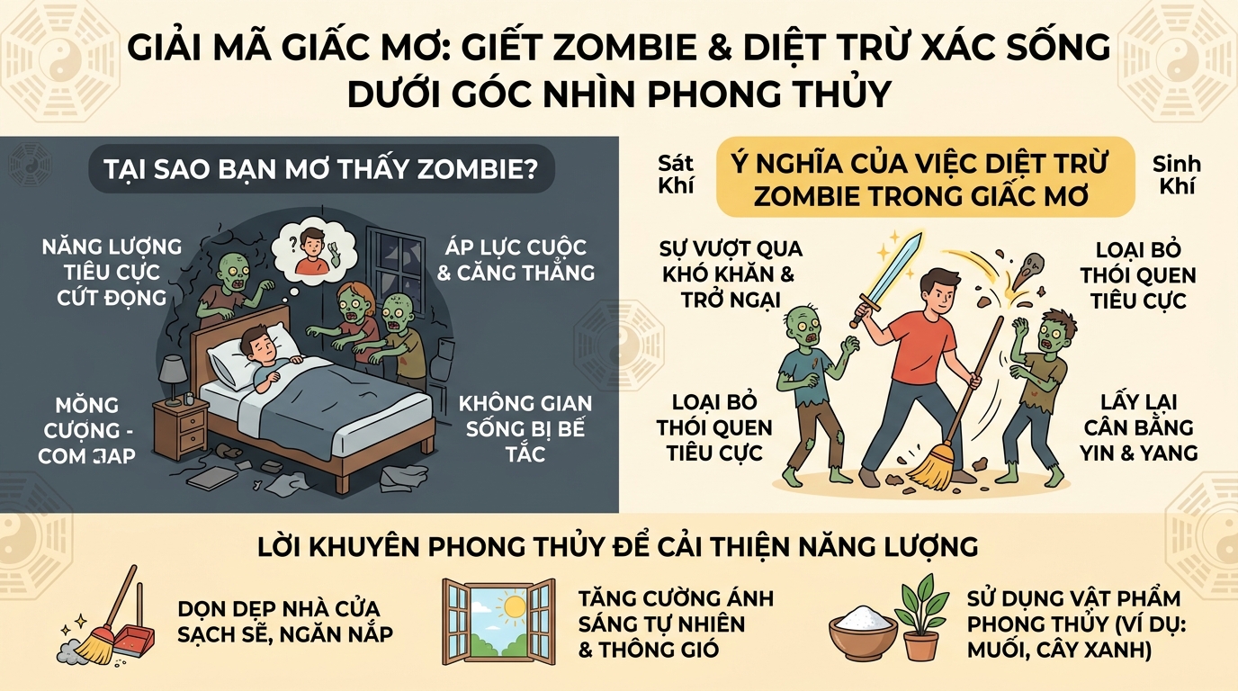 Góc nhìn phong thủy giấc mơ giết zombie tiêu diệt xác sống