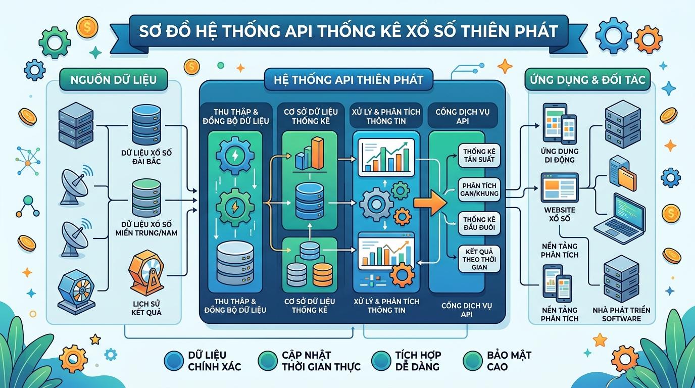 Minh họa hệ thống API thống kê của Xổ Số Thiên Phát