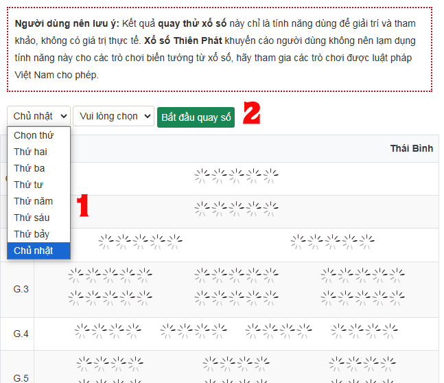 Hướng dẫn sử dụng tính năng quay thử xổ số Thái Bình bước 1