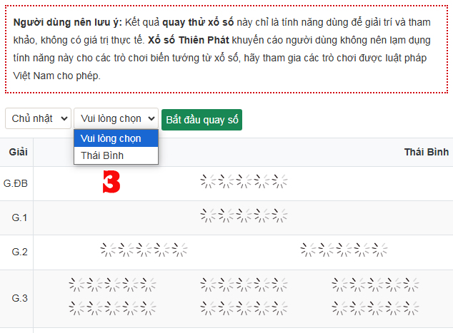 Hướng dẫn sử dụng tính năng quay thử xổ số Thái Bình bước 2