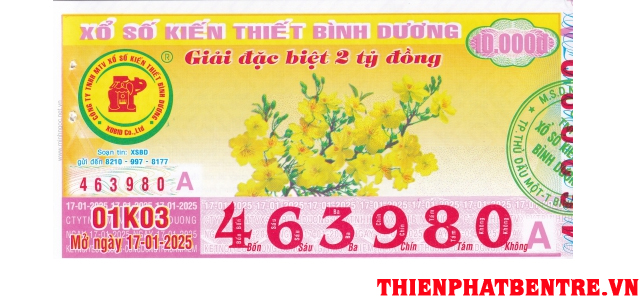 Mẫu vé số đài Bình Dương