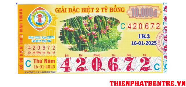 Mẫu vé số đài Bình Thuận