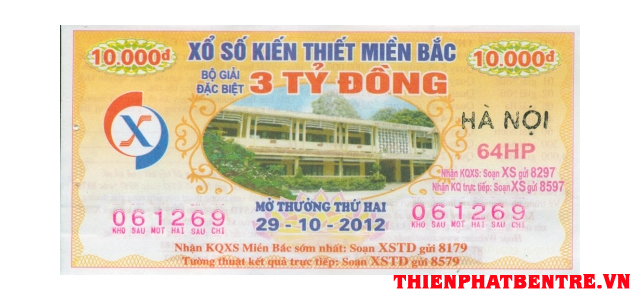 Mẫu vé số miền Bắc đài Hà Nội quay thưởng ngày thứ hai