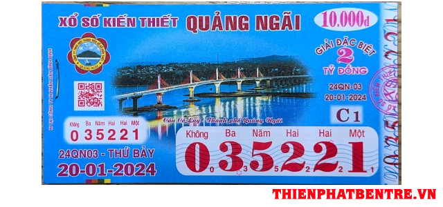 Tấm vé xổ số Quảng Ngãi