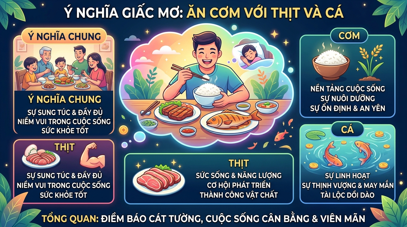 Ý nghĩa giấc mơ ăn cơm với thịt cá