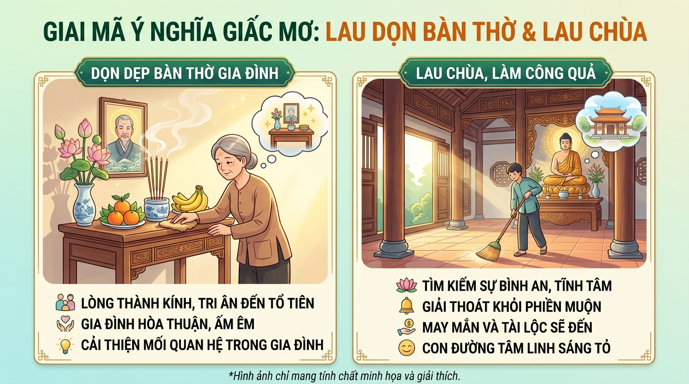 Giải mã điềm báo nằm mơ thấy dọn dẹp bàn thờ, dọn dẹp chùa