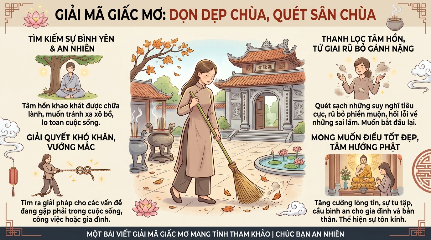 Ý nghĩa giấc mơ thấy dọn dẹp chùa, quét dọn sân chùa