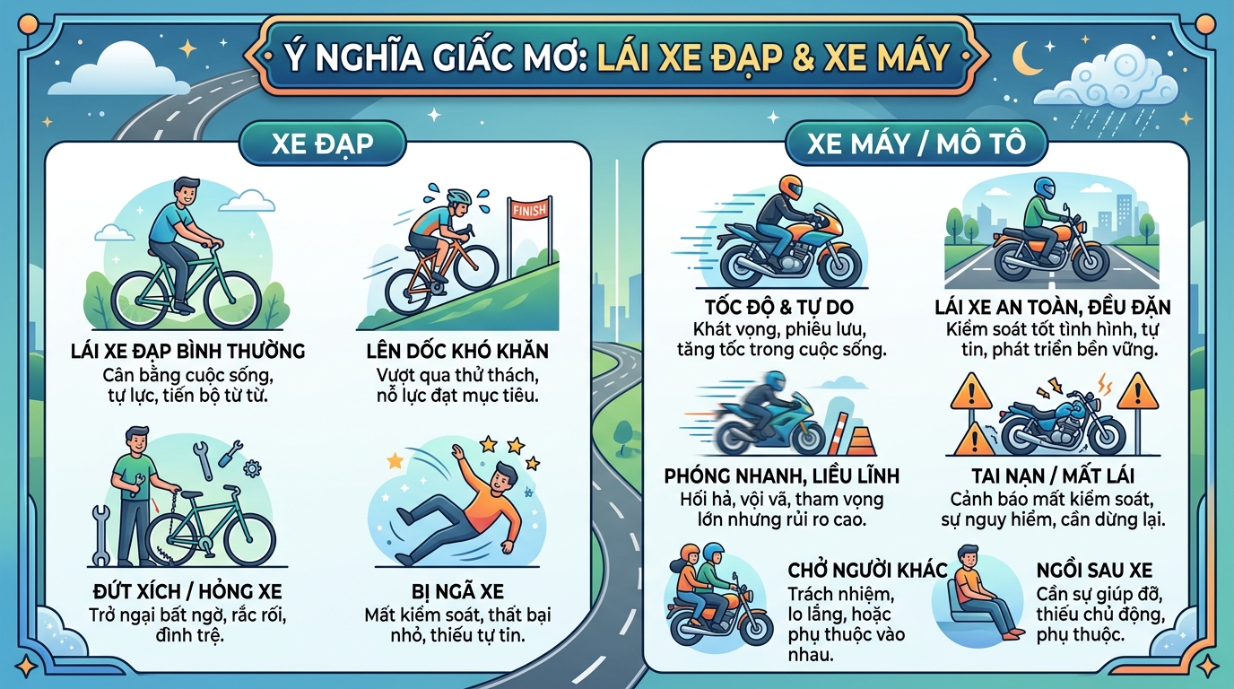 Ý nghĩa giấc mơ thấy lái xe máy, lái xe mô tô, xe đạp