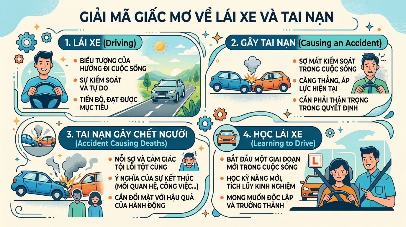 Ý nghĩa giấc mơ thấy lái xe gây tai nạn, đâm chết người, tập lái xe