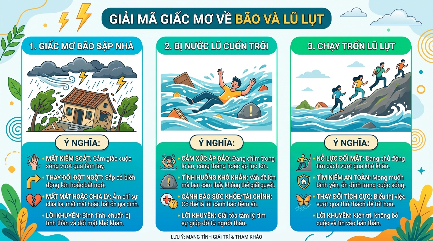 Giải mã nằm mơ thấy bão sập nhà, bị lũ cuốn, chạy lũ lụt