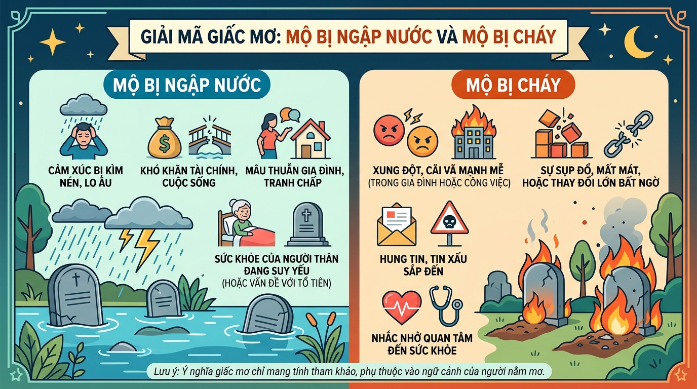 Ý nghĩa giấc mơ thấy mộ ngập nước, mộ bốc cháy