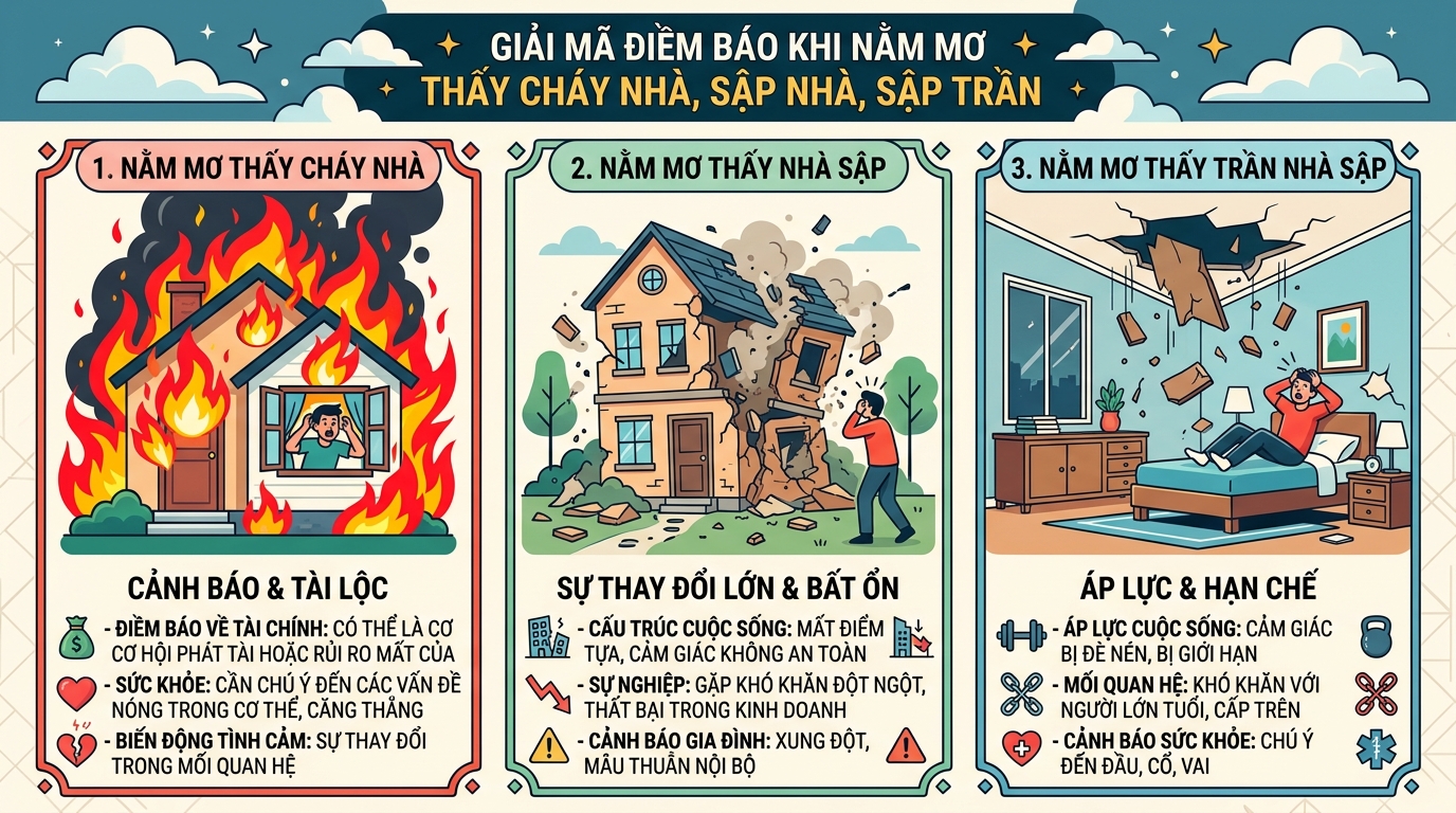 Giải mã điềm báo nằm mơ thấy nhà cháy, nhà sập, sập trần