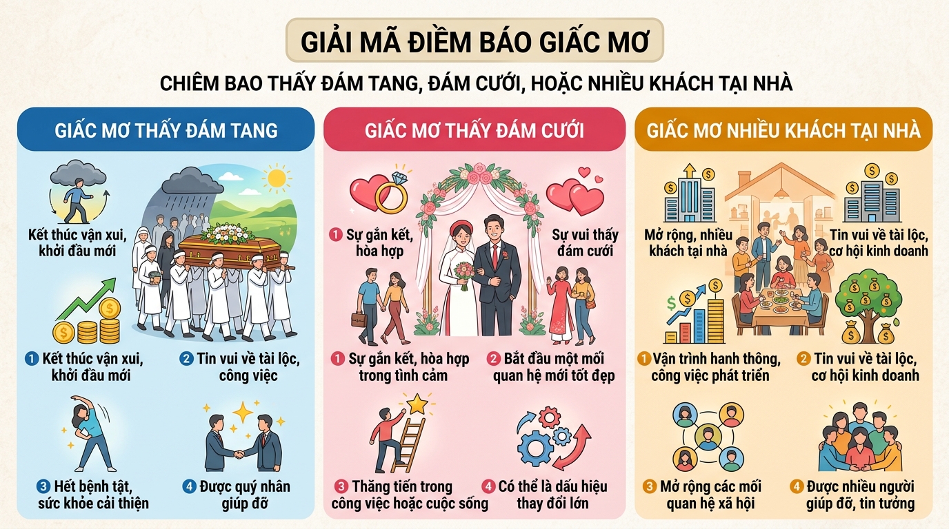 Giải mã điềm báo nằm mơ nhà có đám tang, đám cưới, đông khách