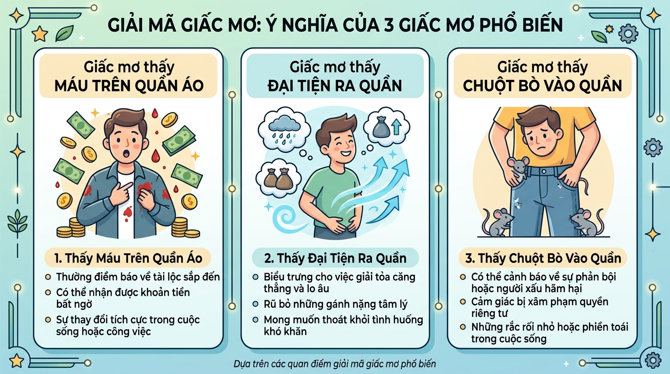 Ý nghĩa giấc mơ thấy máu dính vào quần áo, ị ra quần, chuột chui vào quần