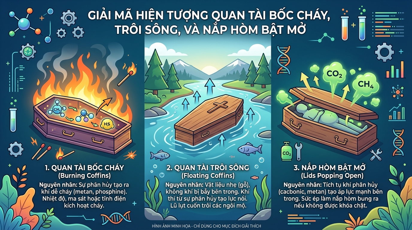 Giải mã hiện tượng quan tài bốc cháy, trôi sông, bật nắp