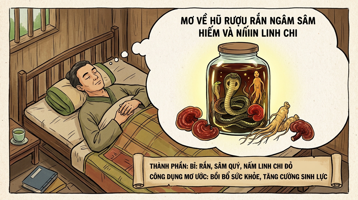 Mơ thấy bình rắn ngâm sâm linh chi quý hiếm