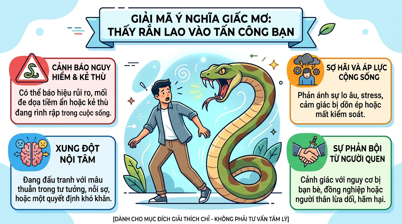 Ý nghĩa giấc mơ thấy rắn phóng vào người, rắn tấn công