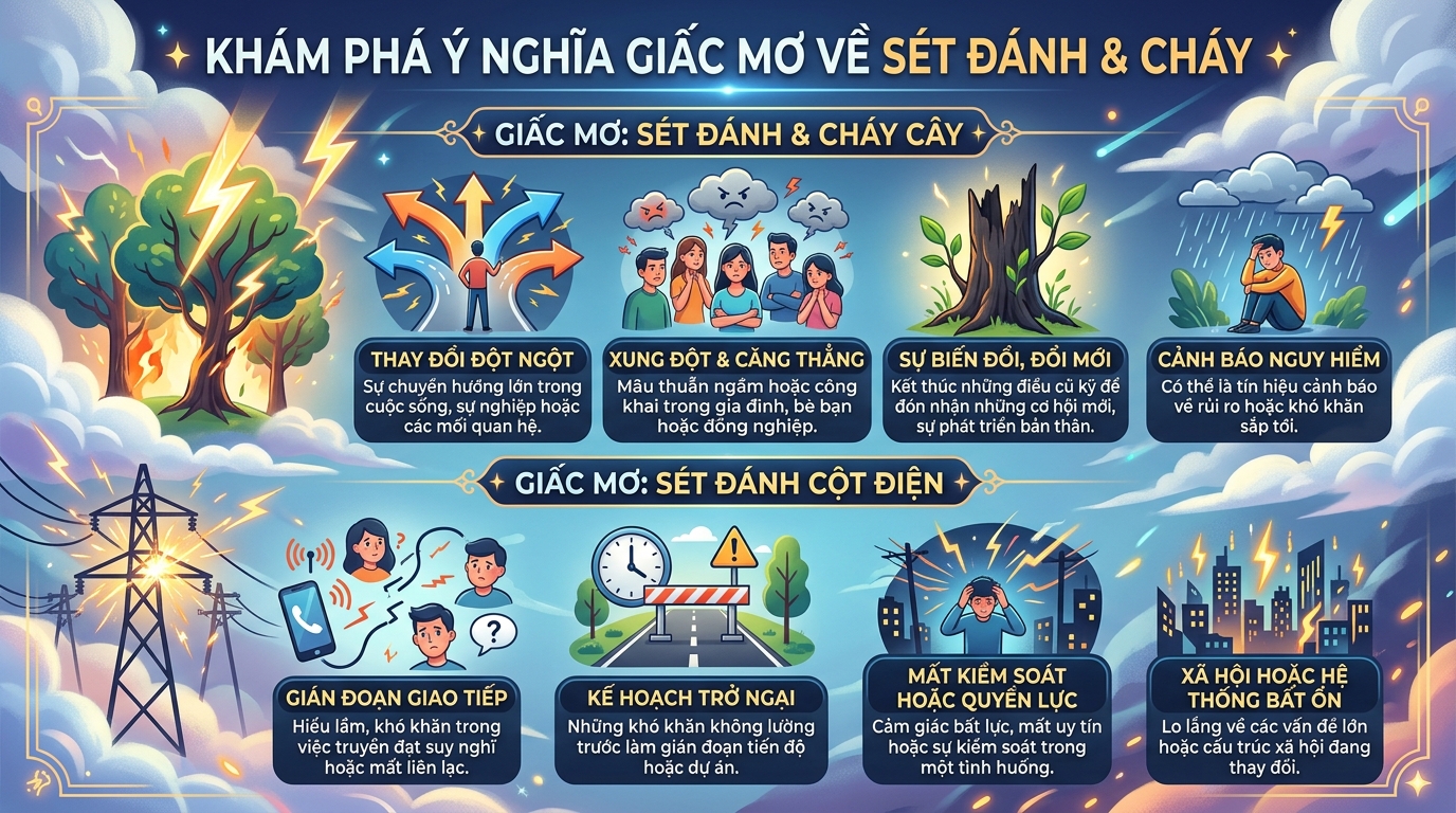 Ý nghĩa giấc mơ thấy sét đánh cháy cây, sét đánh cột điện