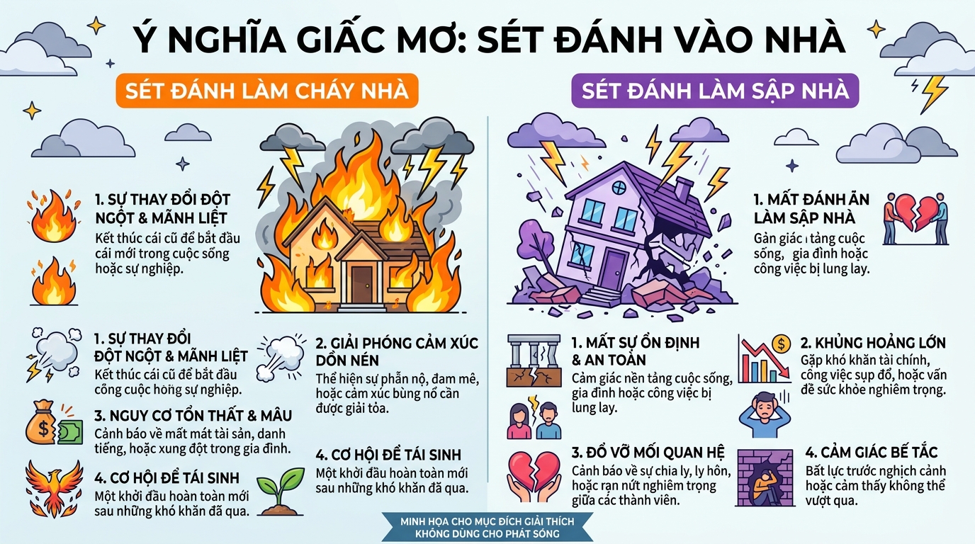 Ý nghĩa giấc mơ thấy sét đánh cháy nhà, sét đánh sập nhà