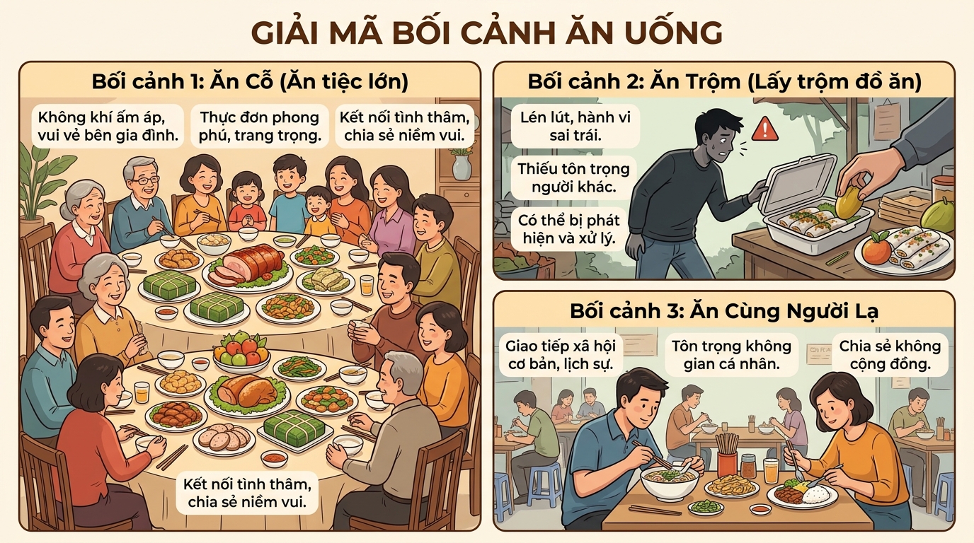 Giải mã bối cảnh ăn cỗ, đi ăn trộm, ăn với người lạ