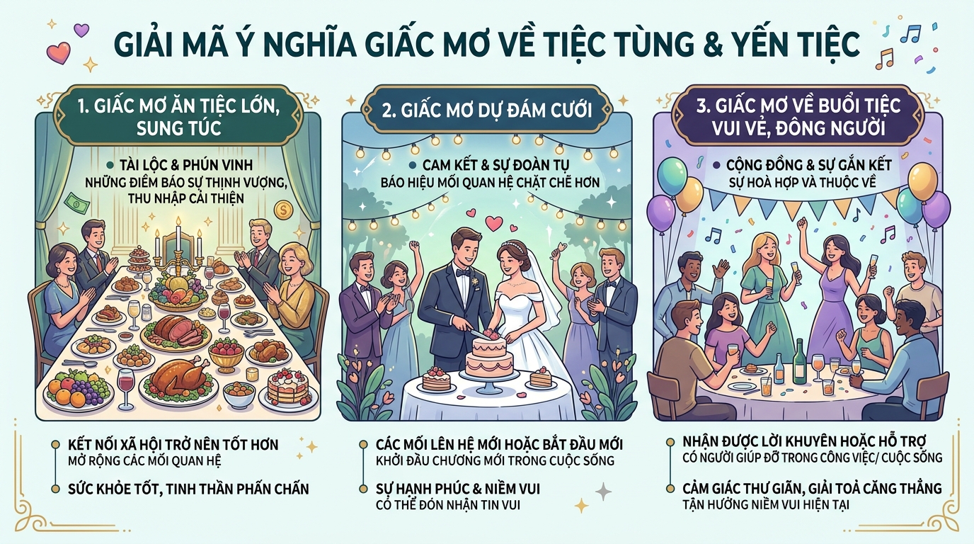 Giải mã điềm báo nằm mơ thấy ăn cỗ, ăn tiệc đông người, ăn cỗ đám cưới