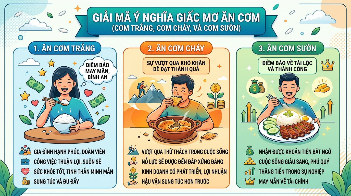 Giải mã điềm báo nằm mơ thấy ăn cơm trắng, cơm cháy, cơm sườn