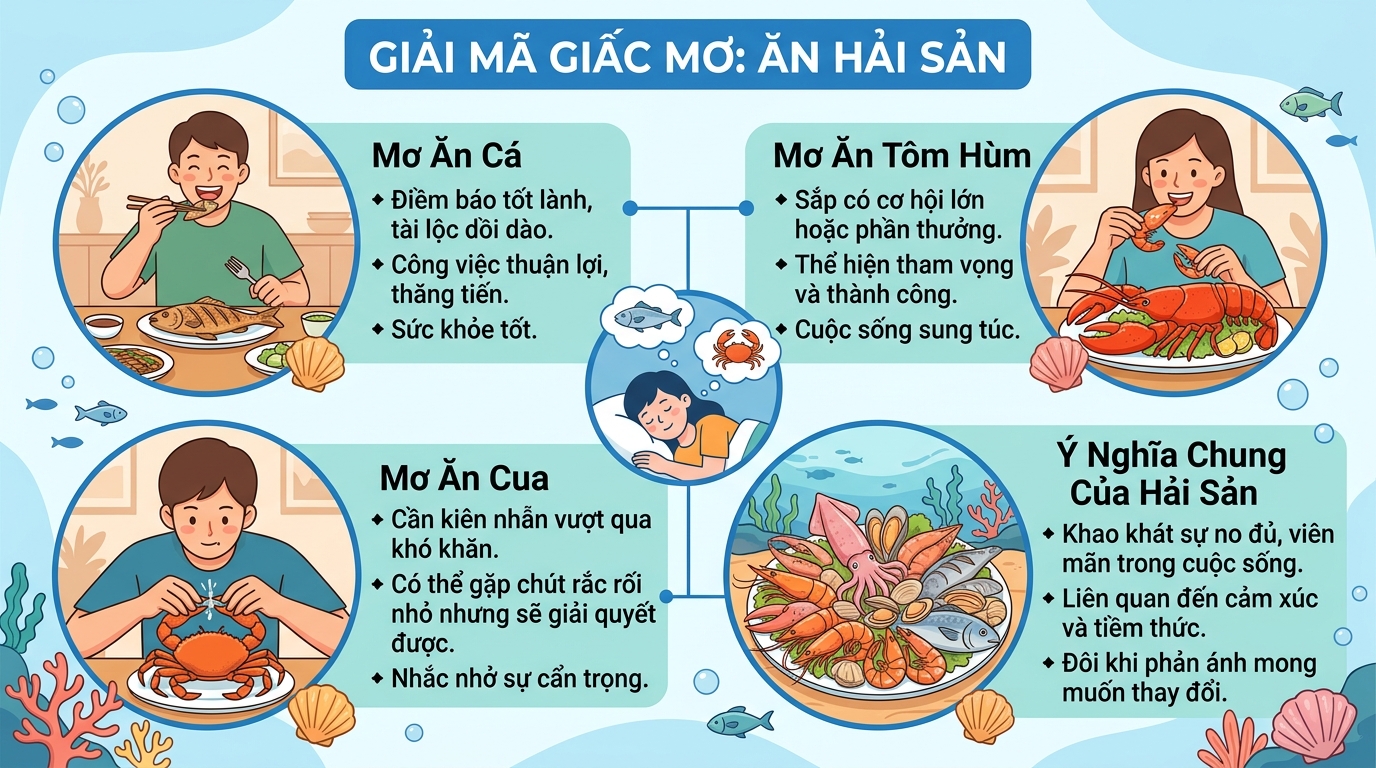 Ý nghĩa giấc mơ người thấy ăn hải sản, tôm hùm, cua biển, cá