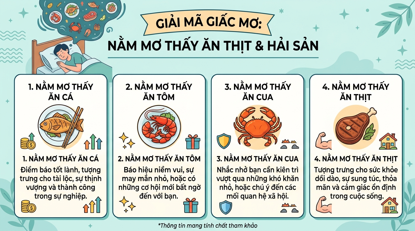 Ý nghĩa giấc mơ thấy ăn thịt, hải sản, tôm cua cá
