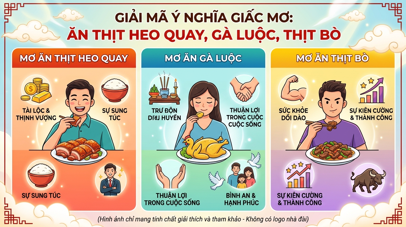 Giải mã điềm báo nằm mơ thấy ăn thịt heo quay, thịt gà luộc, thịt bò