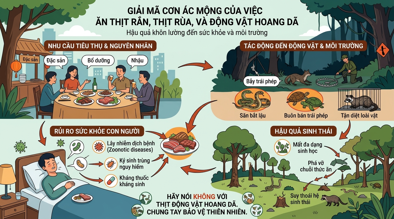 Giải mã ác mộng ăn thịt rắn, thịt rùa, thú rừng mang họa sát sinh