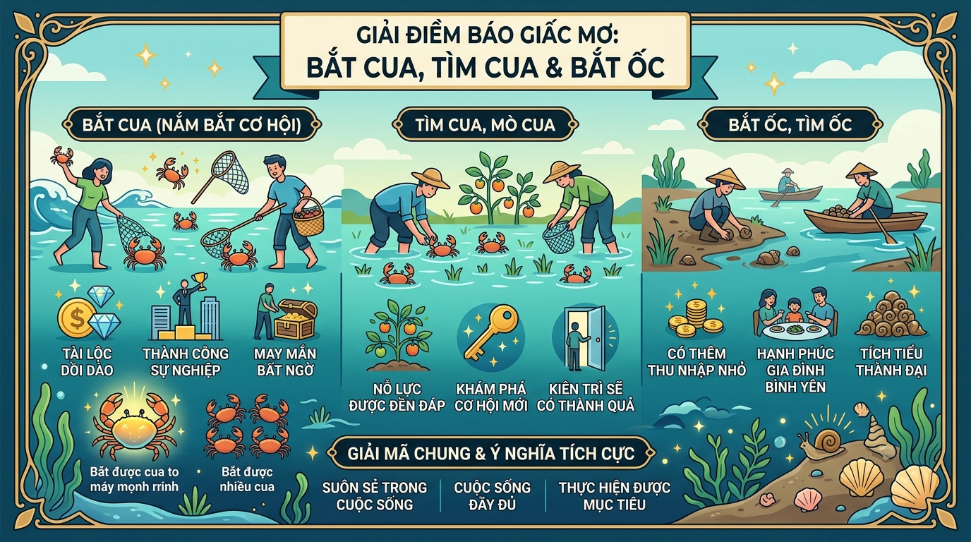 Giải mã điềm báo nằm mơ thấy bắt cua, mò cua bắt ốc