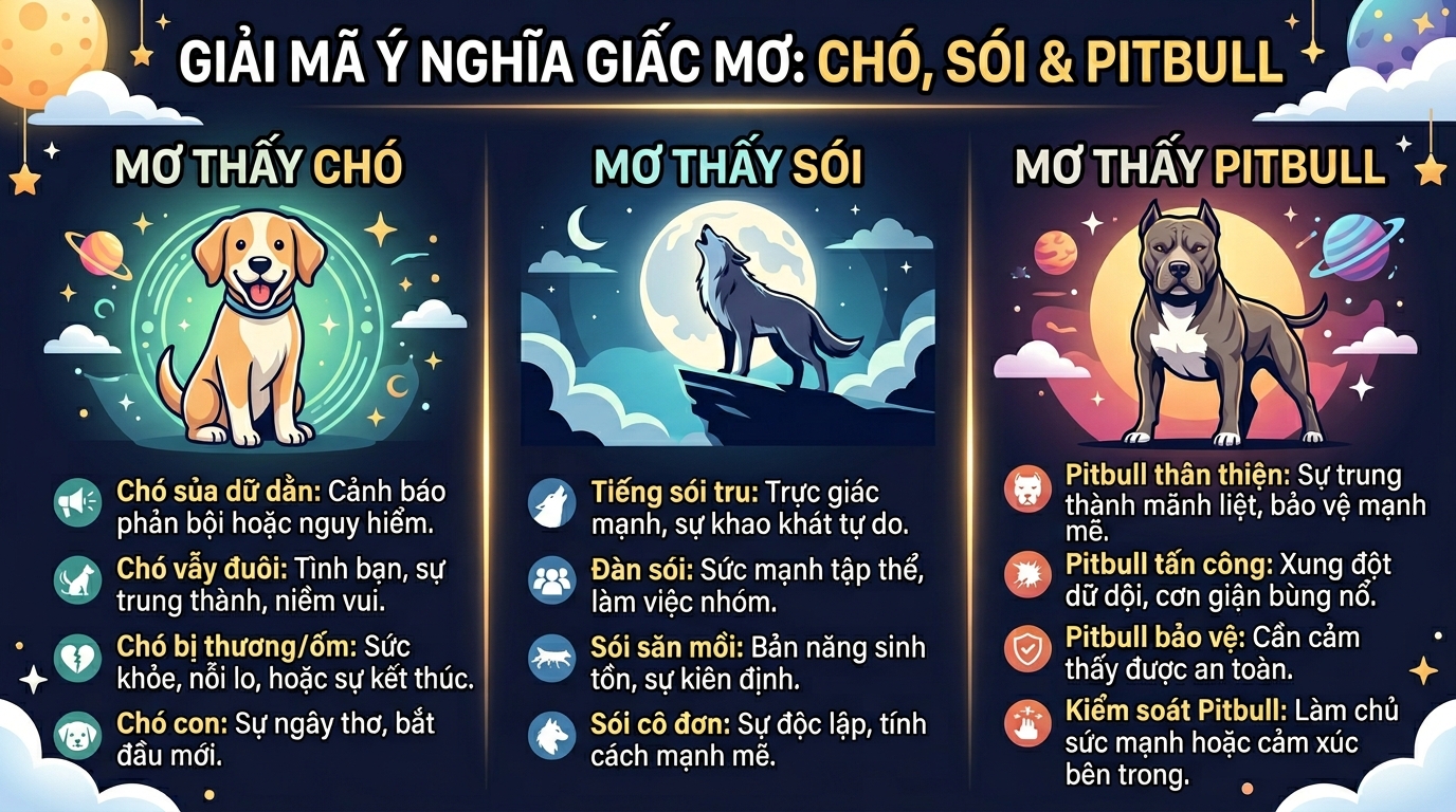 Ý nghĩa giấc mơ thấy bầy chó, chó sói, chó Pitbull