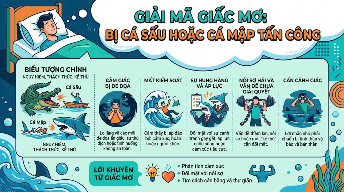 Giải mã điềm báo mơ thấy cá sấu, cá mập tấn công