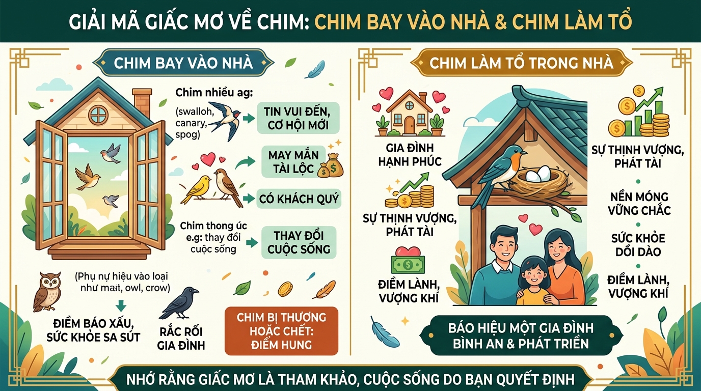 Ý nghĩa giấc mơ chim bay vào nhà, làm tổ, chim chết
