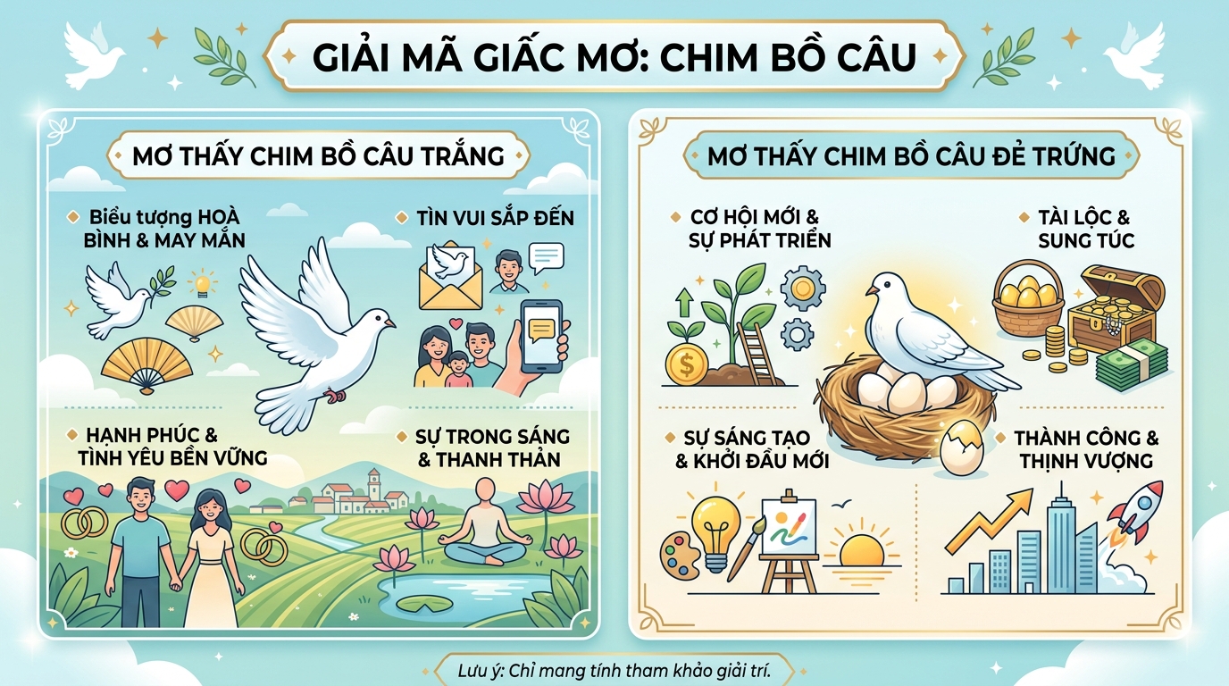 Giải mã điềm báo mơ thấy chim bồ câu trắng, bồ câu đẻ trứng