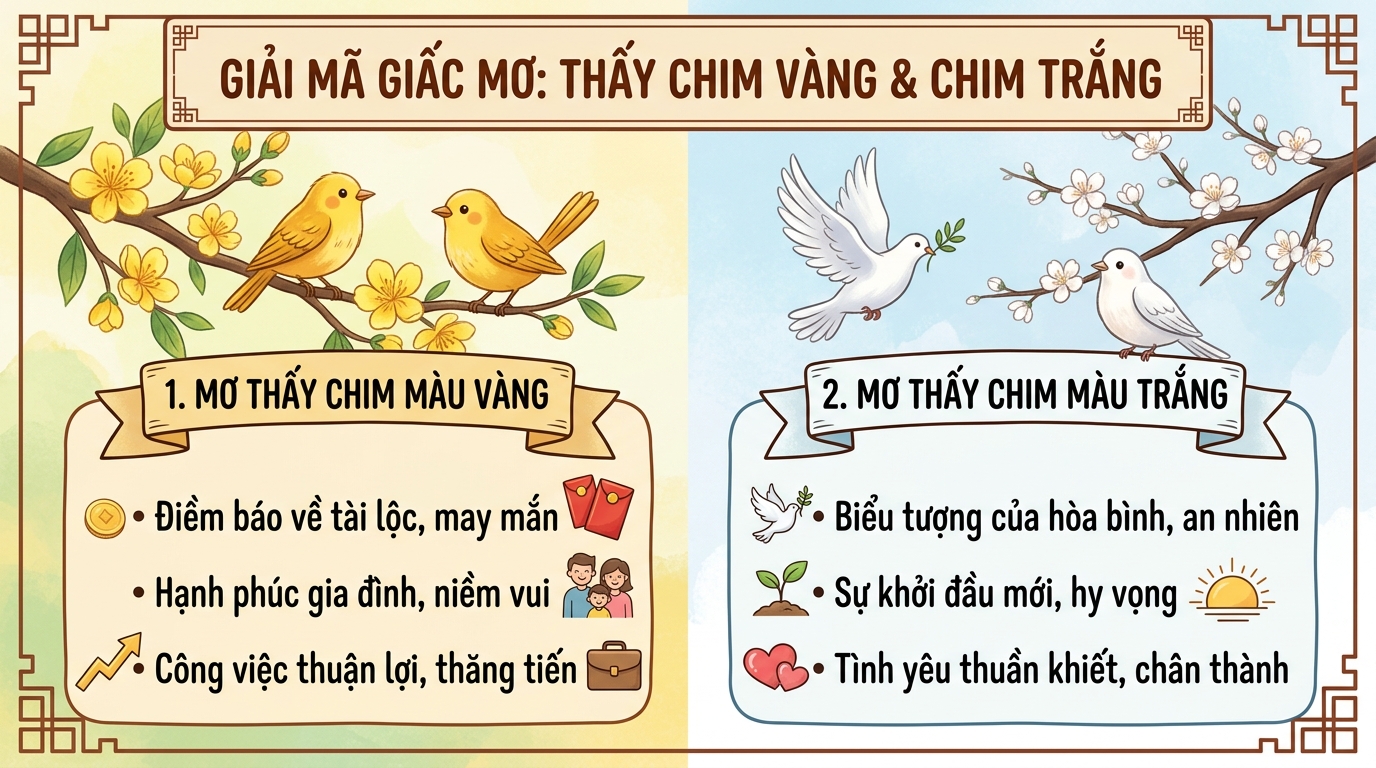 Giải mã điềm báo mơ thấy chim màu vàng, chim màu trắng