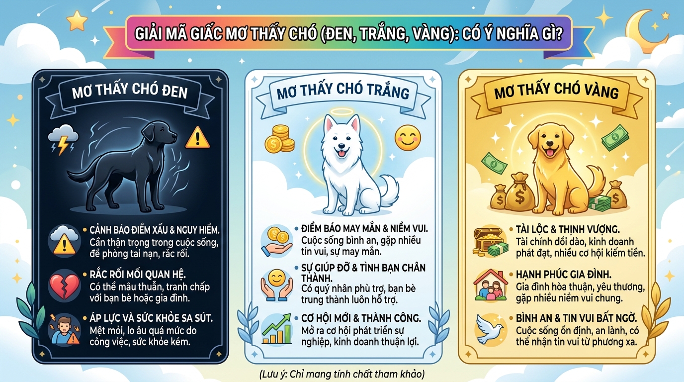 Ngủ mơ thấy chó mực, chó trắng, chó vàng báo hiệu điều gì