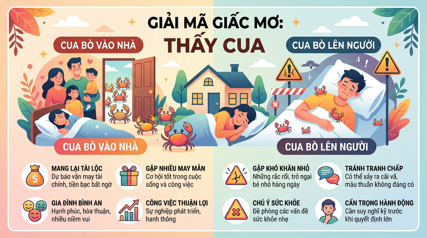 Ý nghĩa giấc mơ thấy cua bò vào nhà, cua bò lên người