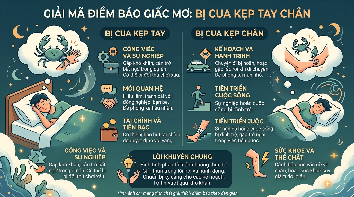 Giải mã điềm báo ác mộng mơ thấy bị cua kẹp tay, kẹp chân