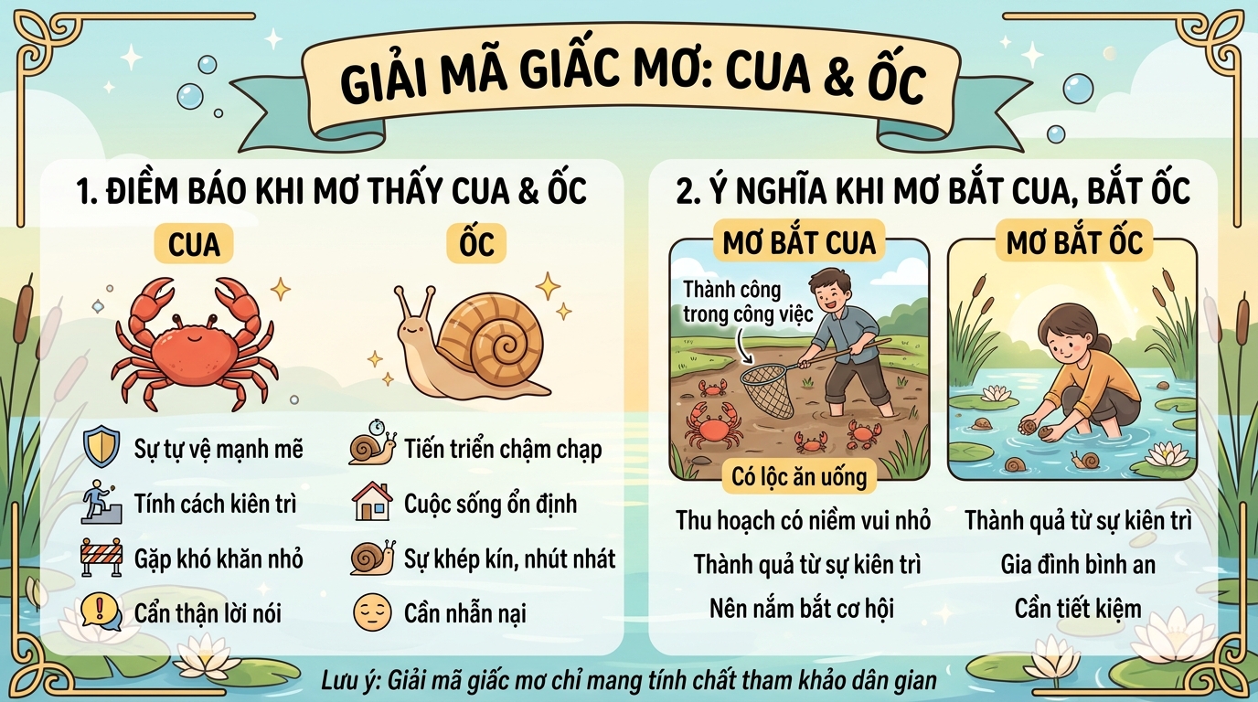 Giải mã nằm mơ thấy cua và ốc, bắt cua ốc