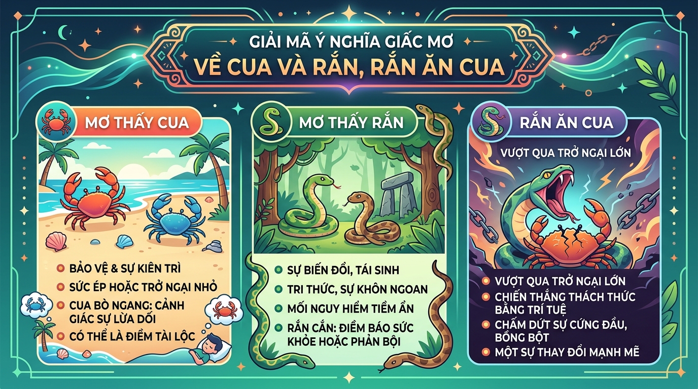 Giải mã điềm báo nằm mơ thấy cua và rắn, rắn ăn cua