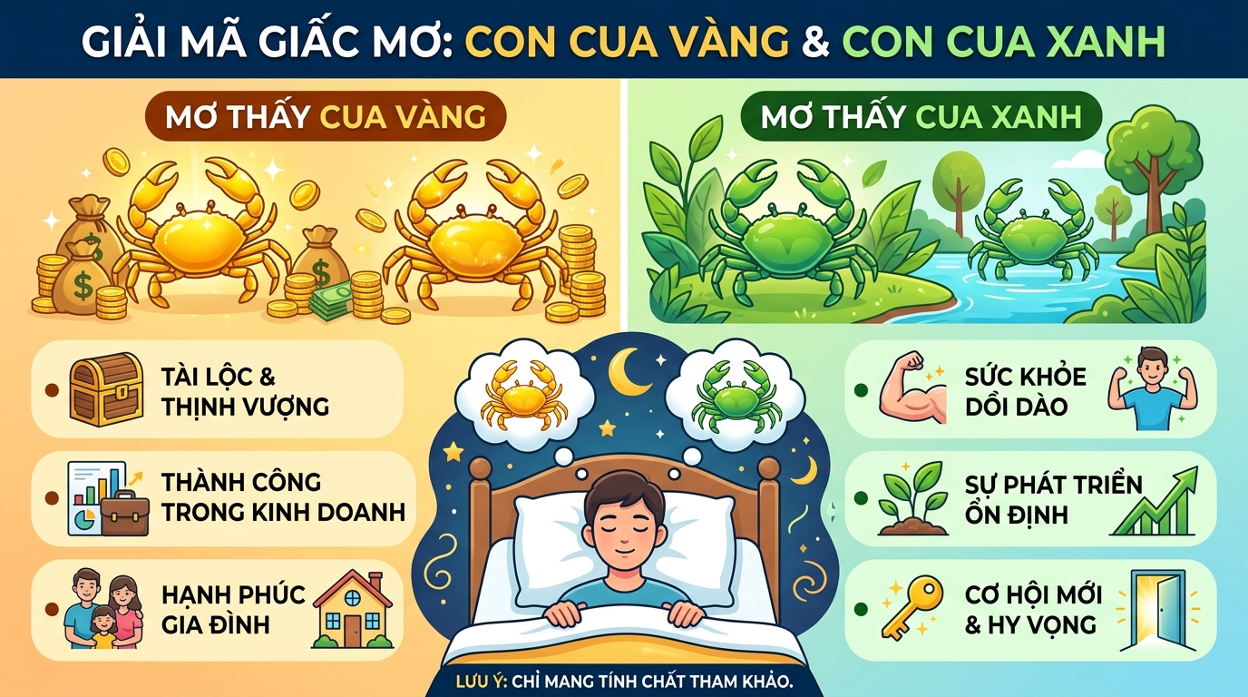 Giải mã điềm báo nằm mơ thấy cua vàng, cua xanh
