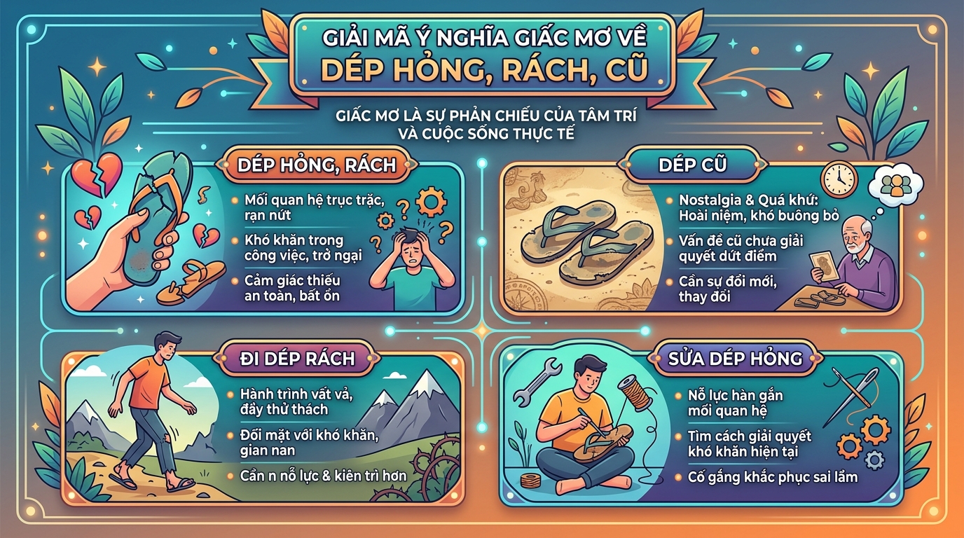 Giải mã điềm báo nằm mơ thấy dép đứt, dép rách, dép cũ