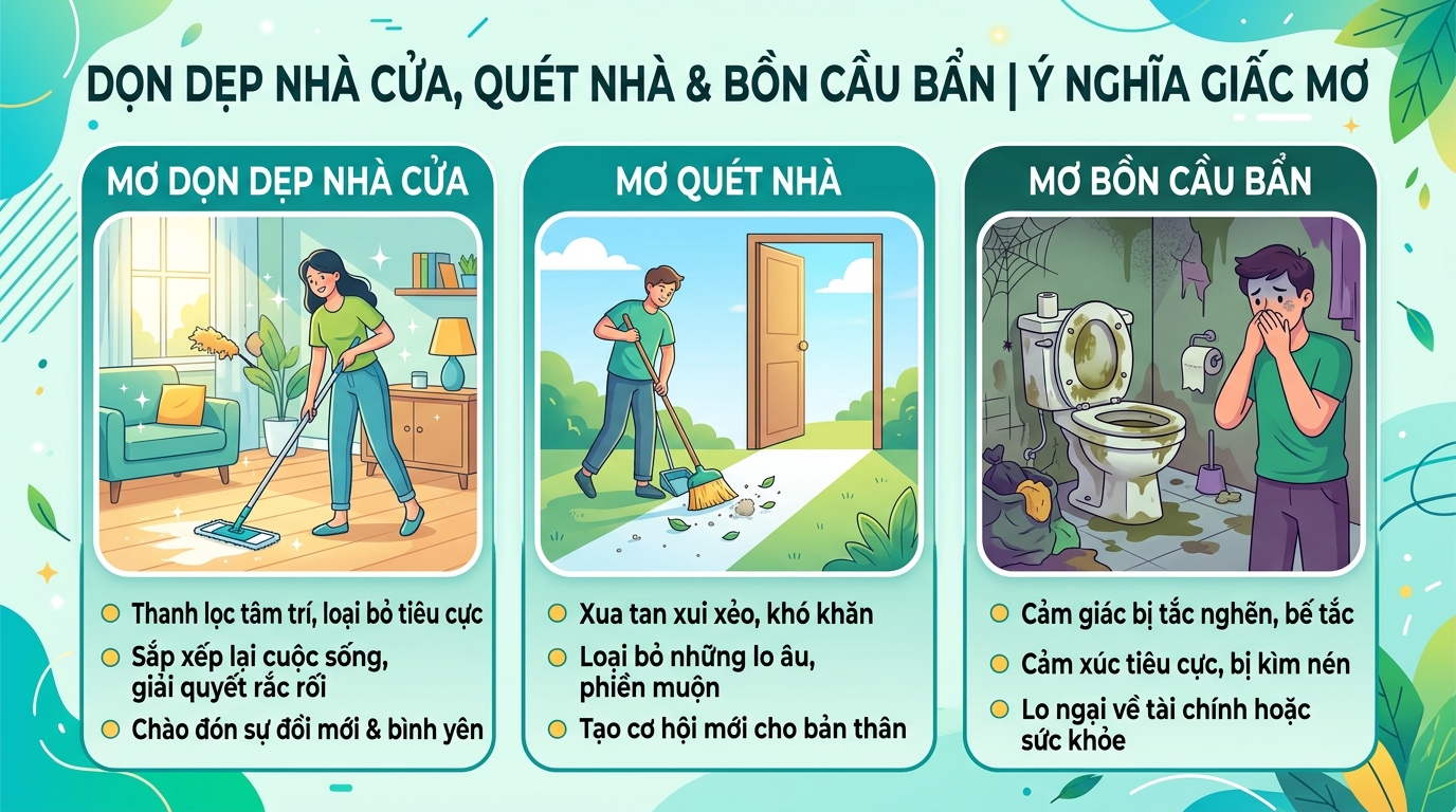 Ý nghĩa nằm mơ thấy dọn dẹp nhà cửa, quét nhà, nhà vệ sinh dơ bẩn