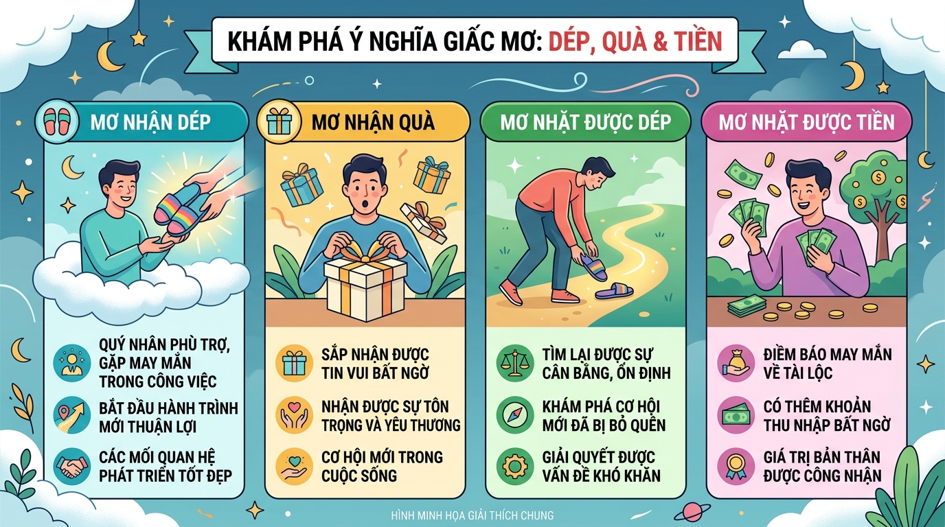 Ý nghĩa giấc mơ được tặng dép, tặng quà, lượm dép, lượm được tiền