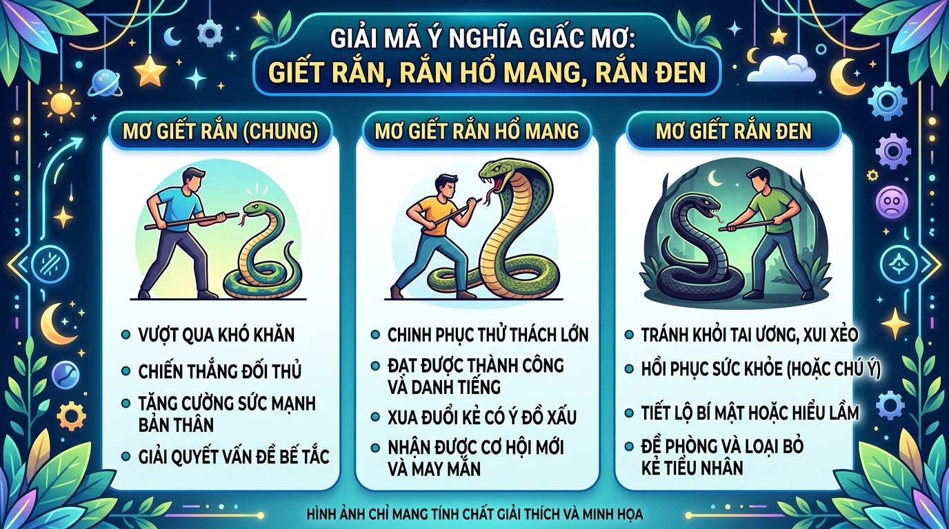Giải mã điềm báo nằm mơ thấy giết rắn, rắn hổ mang, rắn đen