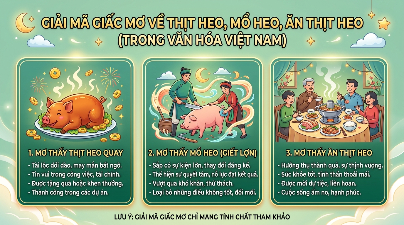 Ý nghĩa giấc mơ thấy heo quay, mổ heo, ăn thịt heo