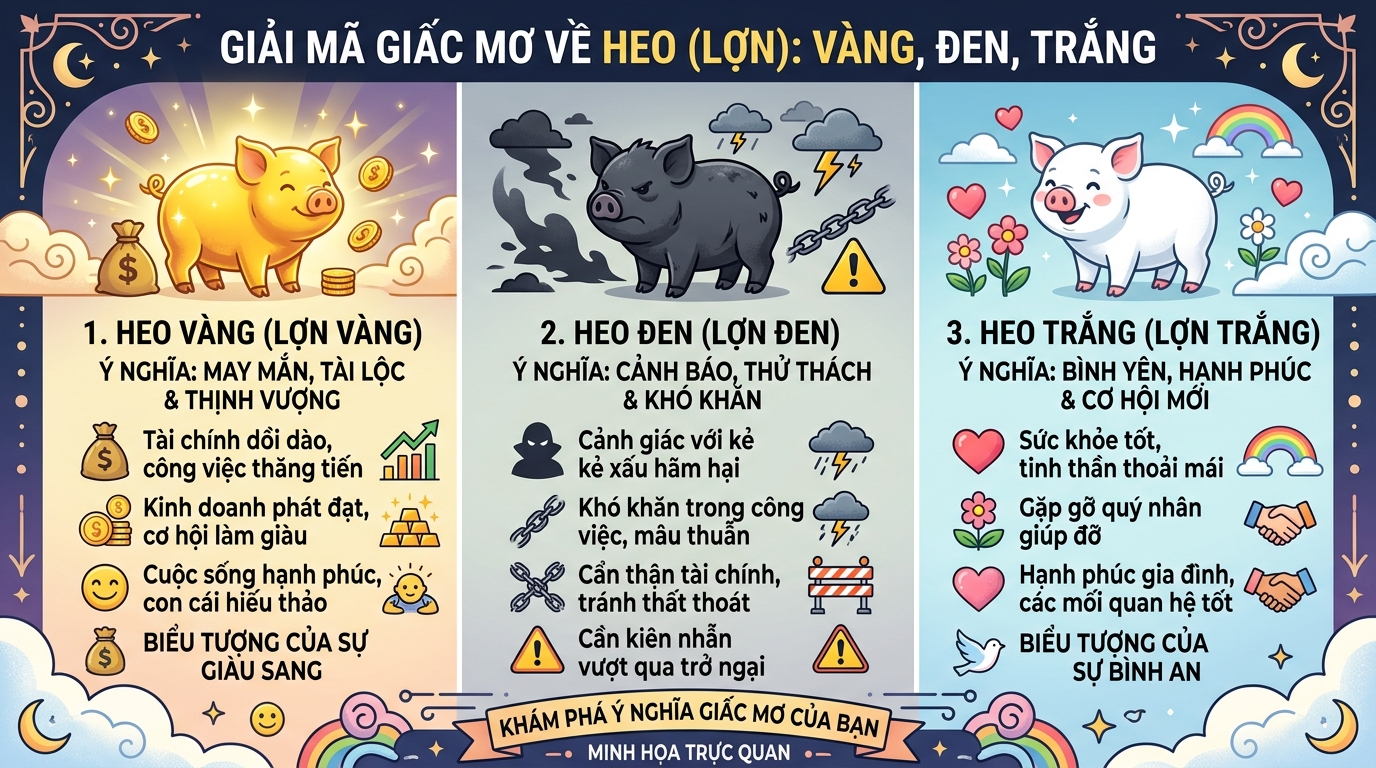 Giải mã giấc mơ thấy heo vàng, heo đen, heo trắng