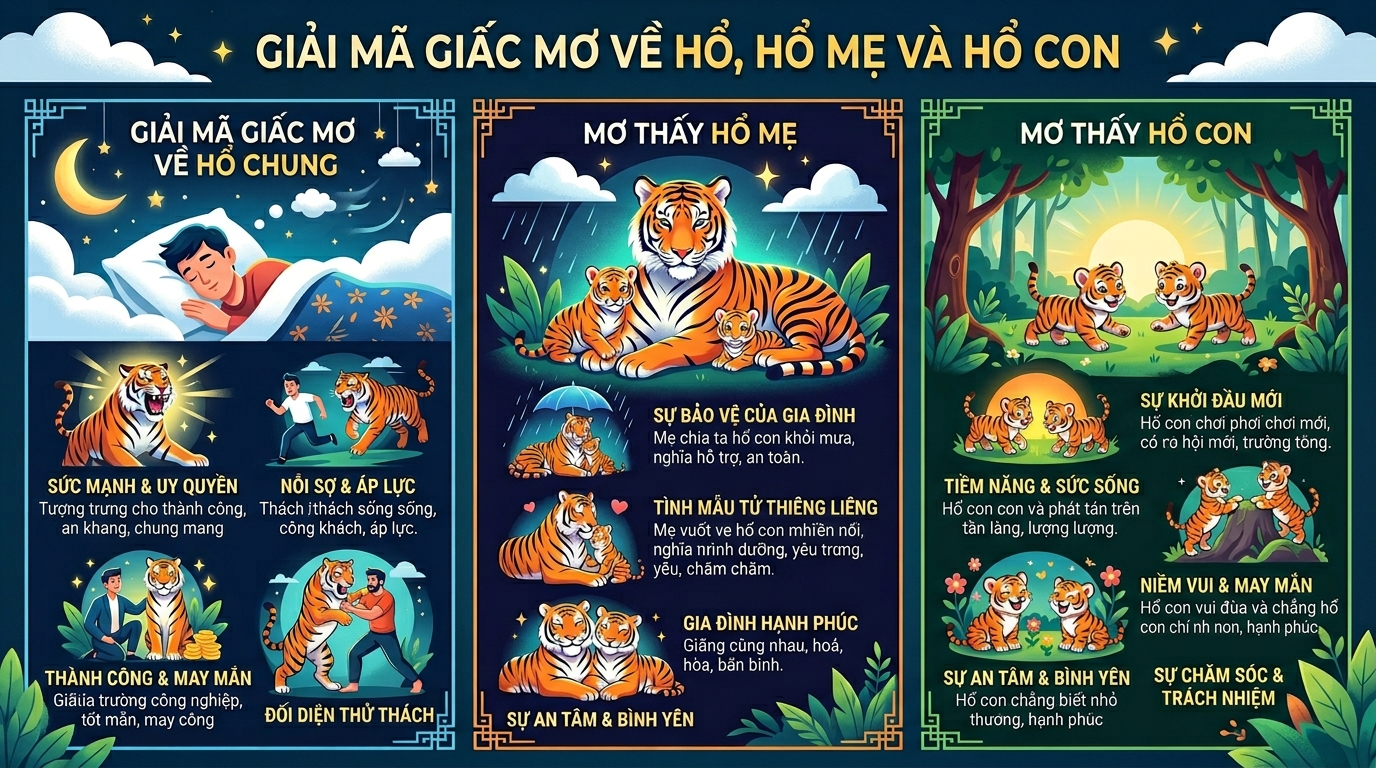 Giải mã điềm báo khi mơ thấy đàn hổ, hổ mẹ và hổ con